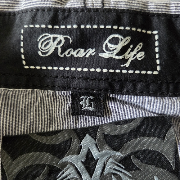 Roar Enough Excuses Men's Gray and Black Casual Button-Down Shirt Size L - Picture 15 of 15